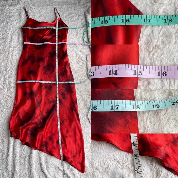 Arden B 100%‎ silk satin dress asymmetrical tie dye red midi maxi vintage Y2K M - Picture 5 of 13